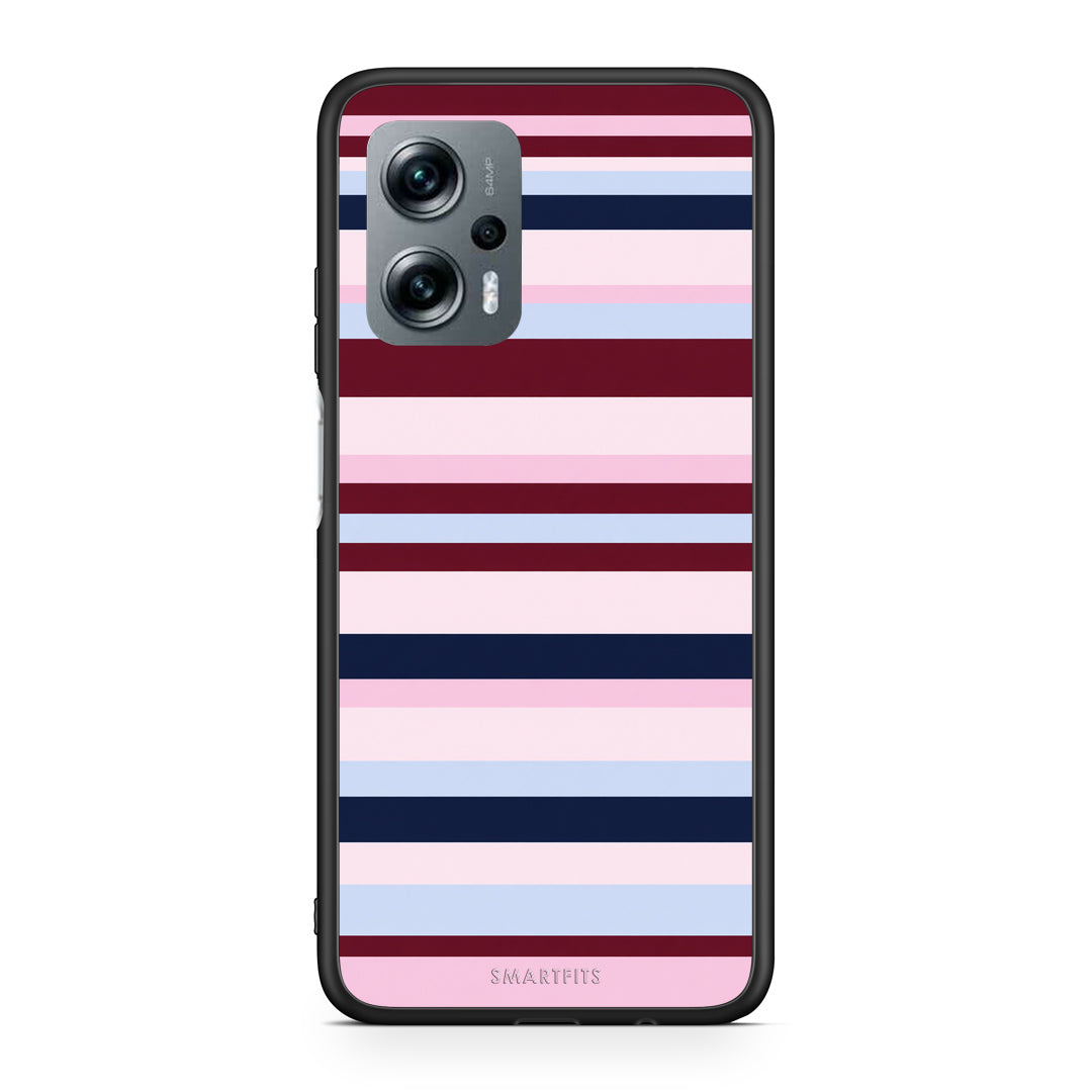Θήκη Xiaomi Poco X4 GT Burgundy Pink and Blue Horizontal Stripes από τη Smartfits με σχέδιο στο πίσω μέρος και μαύρο περίβλημα | Xiaomi Poco X4 GT Burgundy Pink and Blue Horizontal Stripes case with colorful back and black bezels