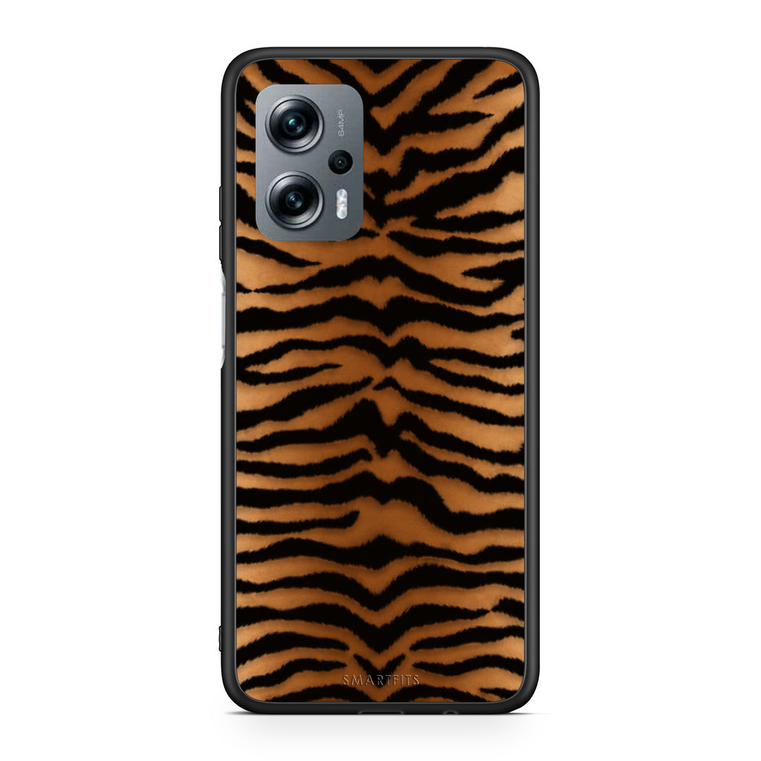 Θήκη Xiaomi Poco X4 GT Tiger Print Orange and Black από τη Smartfits με σχέδιο στο πίσω μέρος και μαύρο περίβλημα | Xiaomi Poco X4 GT Tiger Print Orange and Black case with colorful back and black bezels
