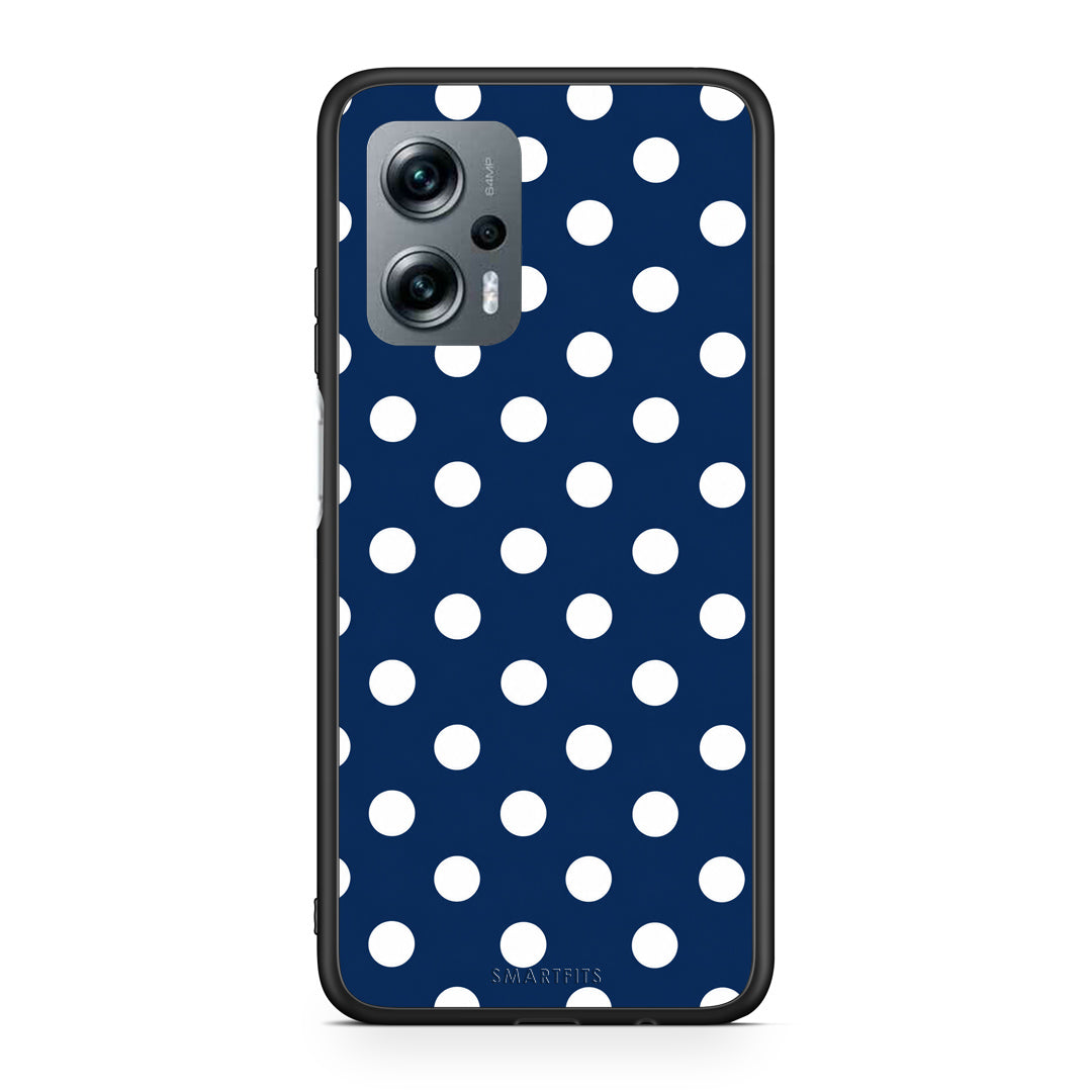 Θήκη Xiaomi Poco X4 GT White Large Polka Dots on Navy από τη Smartfits με σχέδιο στο πίσω μέρος και μαύρο περίβλημα | Xiaomi Poco X4 GT White Large Polka Dots on Navy case with colorful back and black bezels
