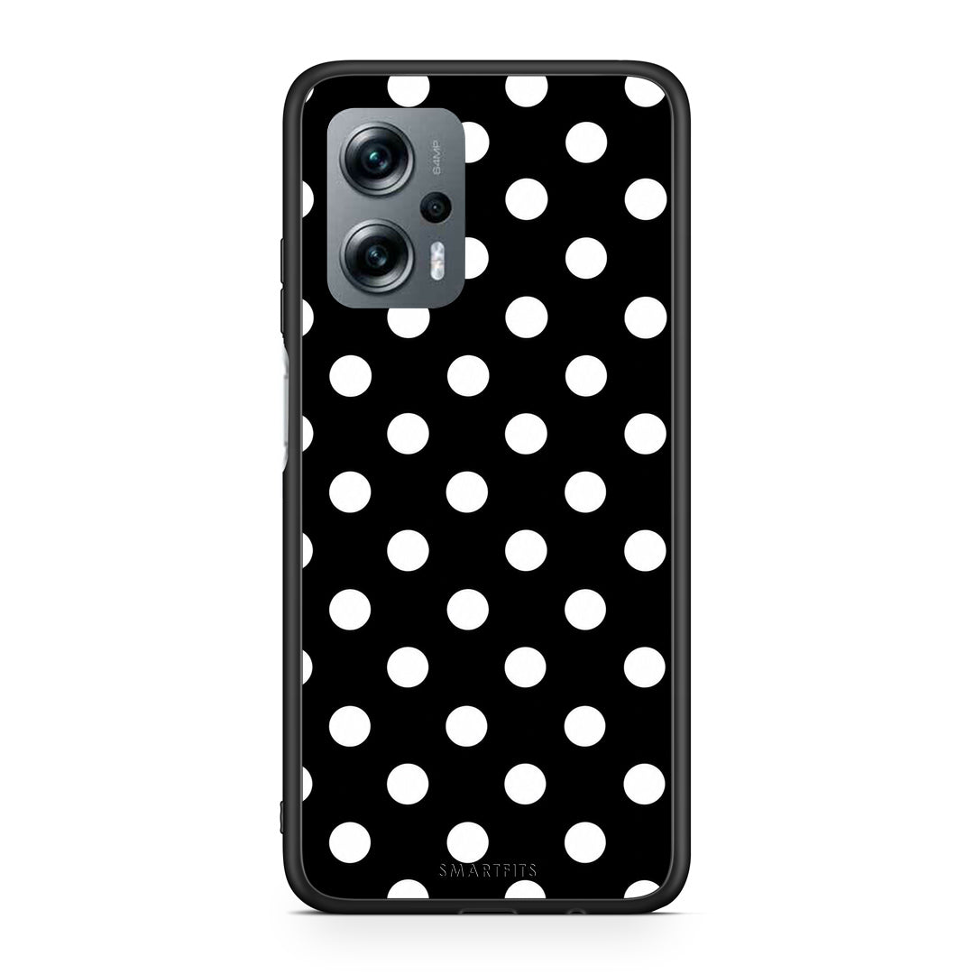 Θήκη Xiaomi Poco X4 GT White Polka Dots on Black από τη Smartfits με σχέδιο στο πίσω μέρος και μαύρο περίβλημα | Xiaomi Poco X4 GT White Polka Dots on Black case with colorful back and black bezels