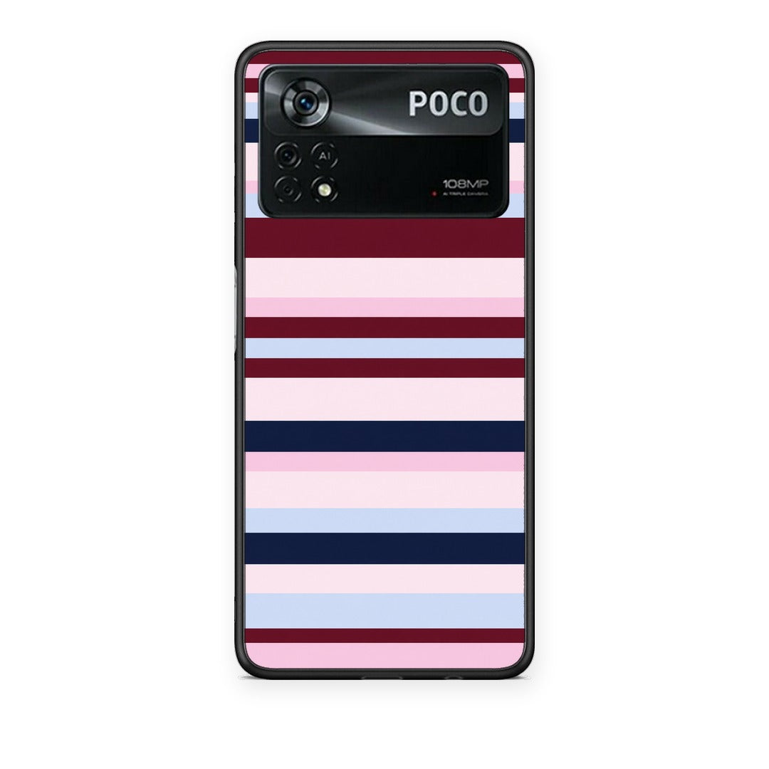 Θήκη Xiaomi Poco X4 Pro 5G Burgundy Pink and Blue Horizontal Stripes από τη Smartfits με σχέδιο στο πίσω μέρος και μαύρο περίβλημα | Xiaomi Poco X4 Pro 5G Burgundy Pink and Blue Horizontal Stripes case with colorful back and black bezels