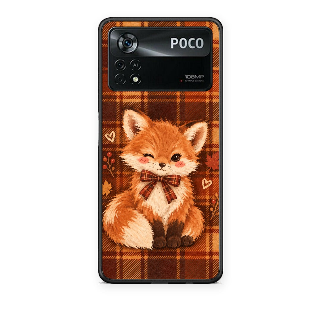 Θήκη Xiaomi Poco X4 Pro 5G Fox on Autumn Tartan από τη Smartfits με σχέδιο στο πίσω μέρος και μαύρο περίβλημα | Xiaomi Poco X4 Pro 5G Fox on Autumn Tartan case with colorful back and black bezels