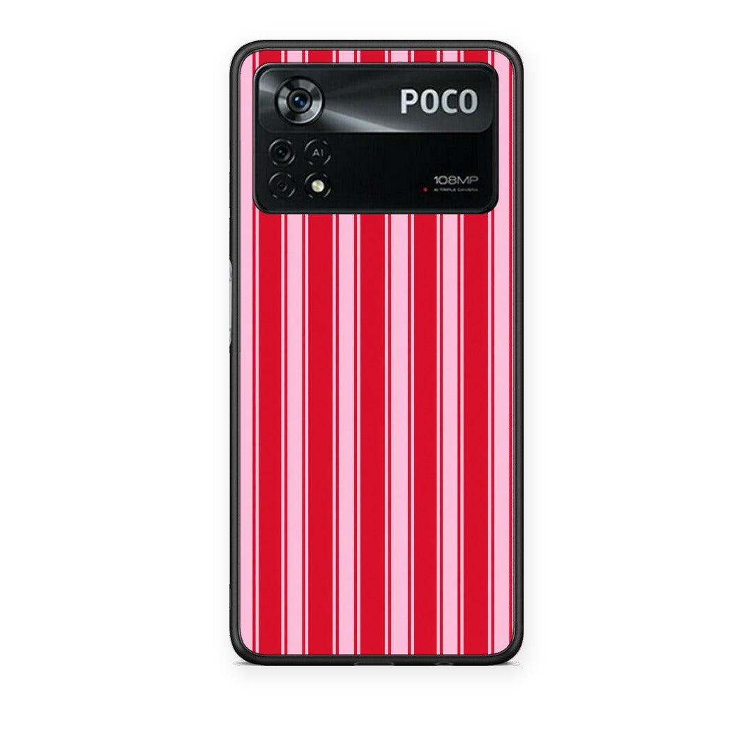 Θήκη Xiaomi Poco X4 Pro 5G Red and Pink Vertical Pinstripes από τη Smartfits με σχέδιο στο πίσω μέρος και μαύρο περίβλημα | Xiaomi Poco X4 Pro 5G Red and Pink Vertical Pinstripes case with colorful back and black bezels