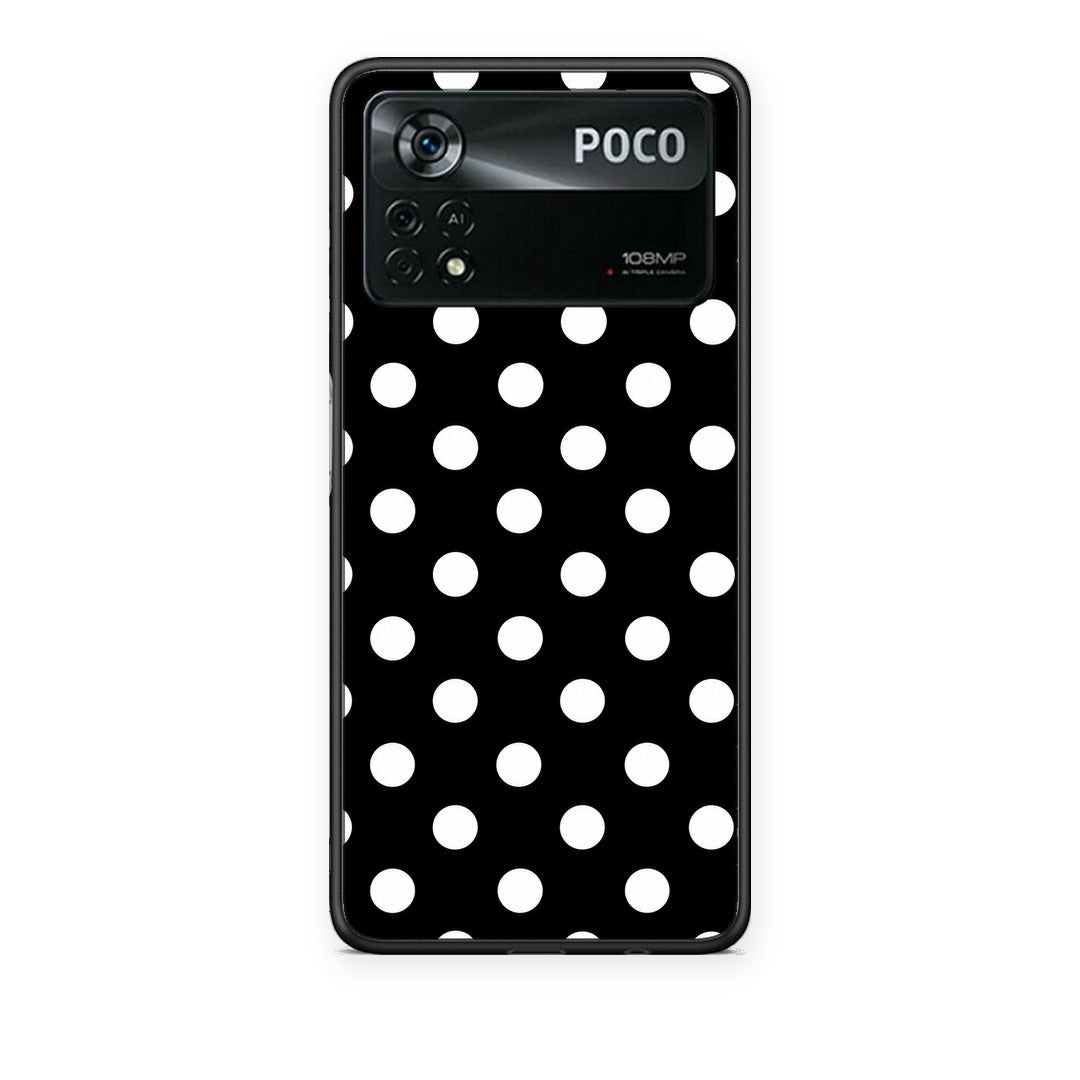 Θήκη Xiaomi Poco X4 Pro 5G White Polka Dots on Black από τη Smartfits με σχέδιο στο πίσω μέρος και μαύρο περίβλημα | Xiaomi Poco X4 Pro 5G White Polka Dots on Black case with colorful back and black bezels