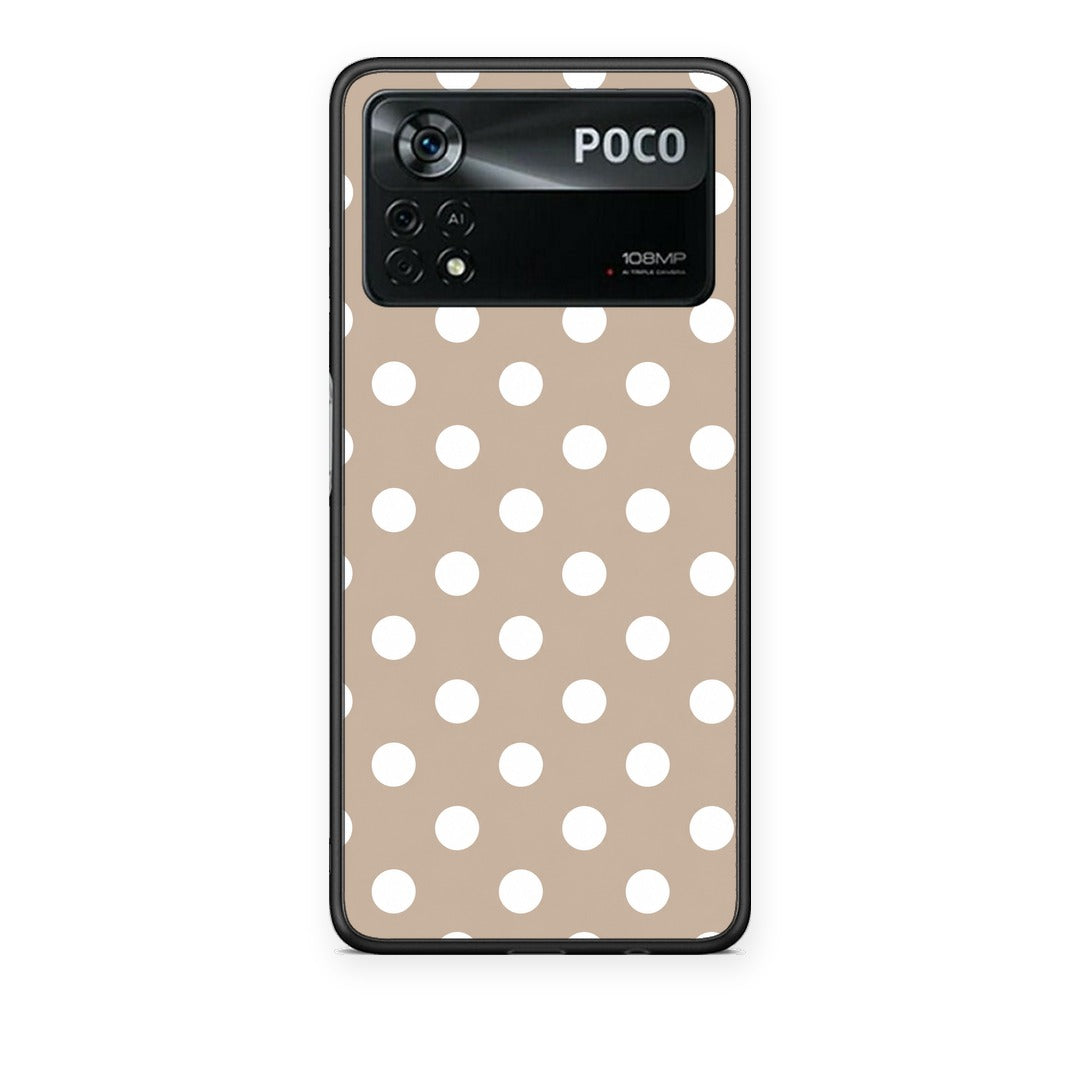 Θήκη Xiaomi Poco X4 Pro 5G White Polka Dots on Taupe από τη Smartfits με σχέδιο στο πίσω μέρος και μαύρο περίβλημα | Xiaomi Poco X4 Pro 5G White Polka Dots on Taupe case with colorful back and black bezels