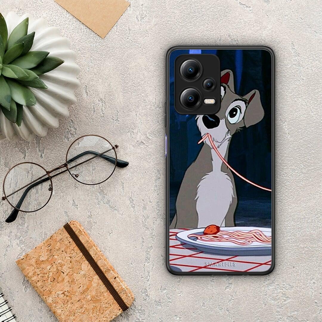 Θήκη Xiaomi Redmi Note 12 5G Lady And Tramp 1 από τη Smartfits με σχέδιο στο πίσω μέρος και μαύρο περίβλημα | Xiaomi Redmi Note 12 5G Lady And Tramp 1 Case with Colorful Back and Black Bezels