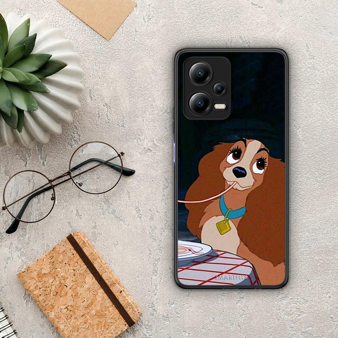 Θήκη Xiaomi Redmi Note 12 5G Lady And Tramp 2 από τη Smartfits με σχέδιο στο πίσω μέρος και μαύρο περίβλημα | Xiaomi Redmi Note 12 5G Lady And Tramp 2 Case with Colorful Back and Black Bezels