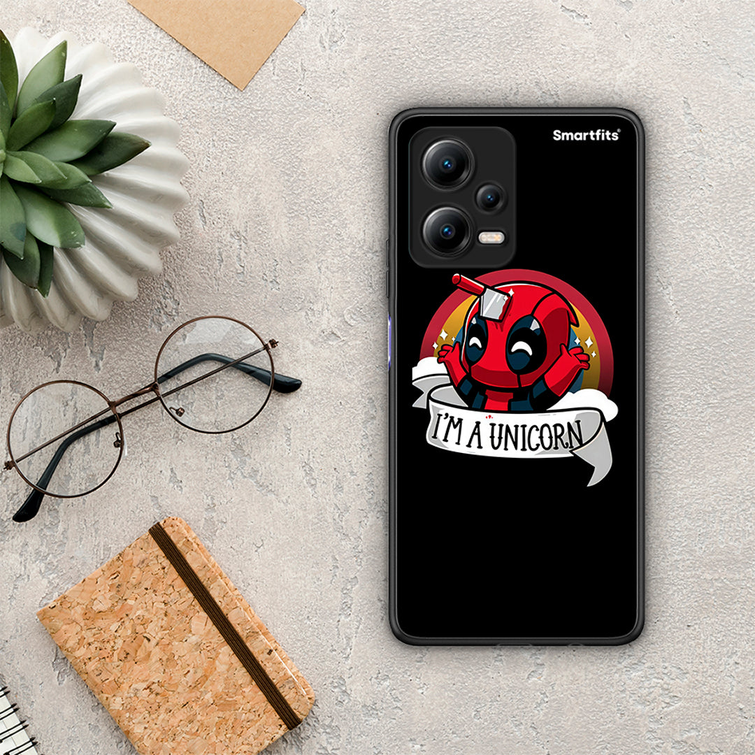 Θήκη Xiaomi Poco X5 5G Dual Unicorn Deadpool από τη Smartfits με σχέδιο στο πίσω μέρος και μαύρο περίβλημα | Xiaomi Poco X5 5G Dual Unicorn Deadpool Case with Colorful Back and Black Bezels