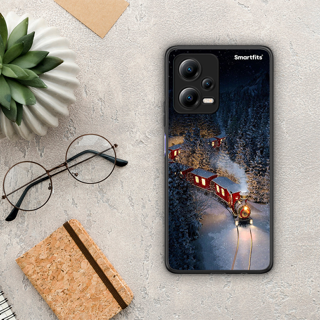 Θήκη Xiaomi Redmi Note 12 5G Xmas Train από τη Smartfits με σχέδιο στο πίσω μέρος και μαύρο περίβλημα | Xiaomi Redmi Note 12 5G Xmas Train Case with Colorful Back and Black Bezels