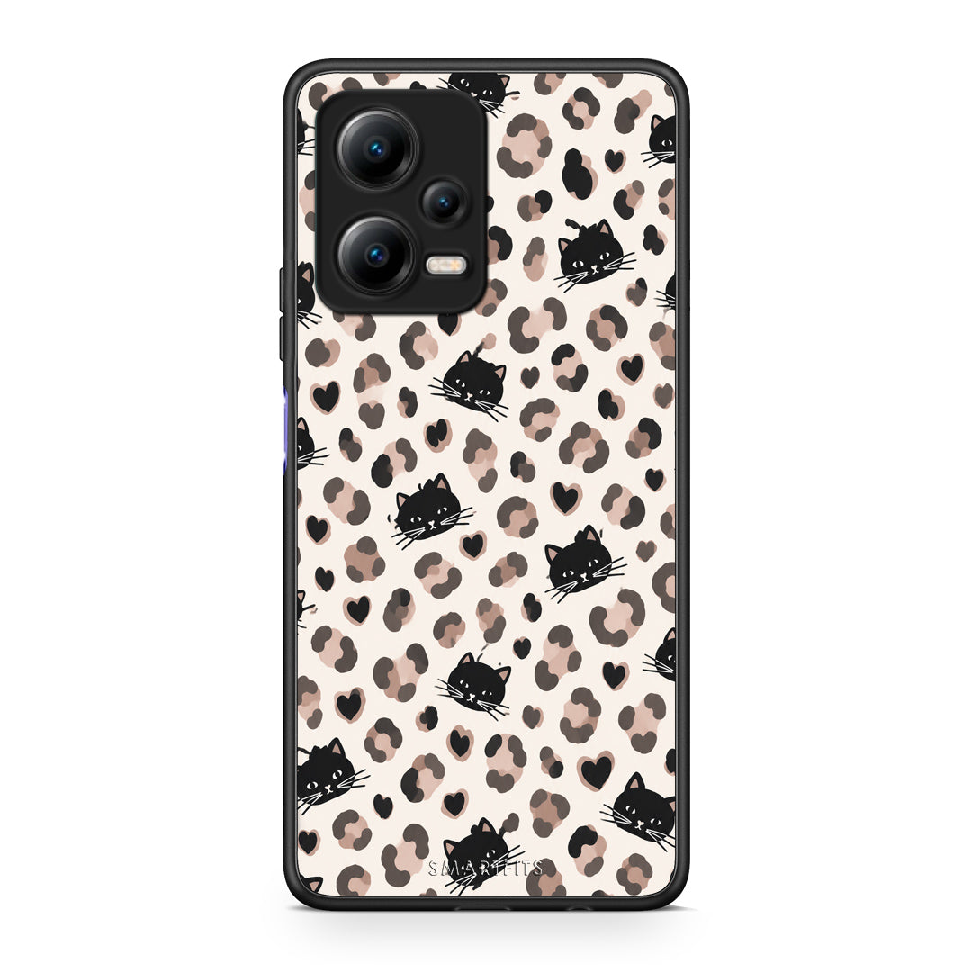 Θήκη Xiaomi Redmi Note 12 5G Leopard Spots and Black Cats on Cream από τη Smartfits με σχέδιο στο πίσω μέρος και μαύρο περίβλημα | Xiaomi Redmi Note 12 5G Leopard Spots and Black Cats on Cream case with colorful back and black bezels