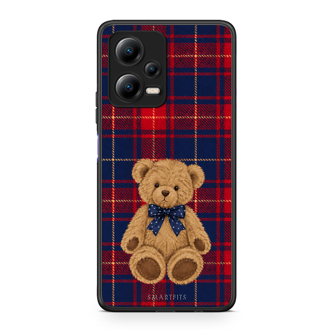 Θήκη Xiaomi Redmi Note 12 5G Teddy Bear on Red and Navy Tartan από τη Smartfits με σχέδιο στο πίσω μέρος και μαύρο περίβλημα | Xiaomi Redmi Note 12 5G Teddy Bear on Red and Navy Tartan case with colorful back and black bezels