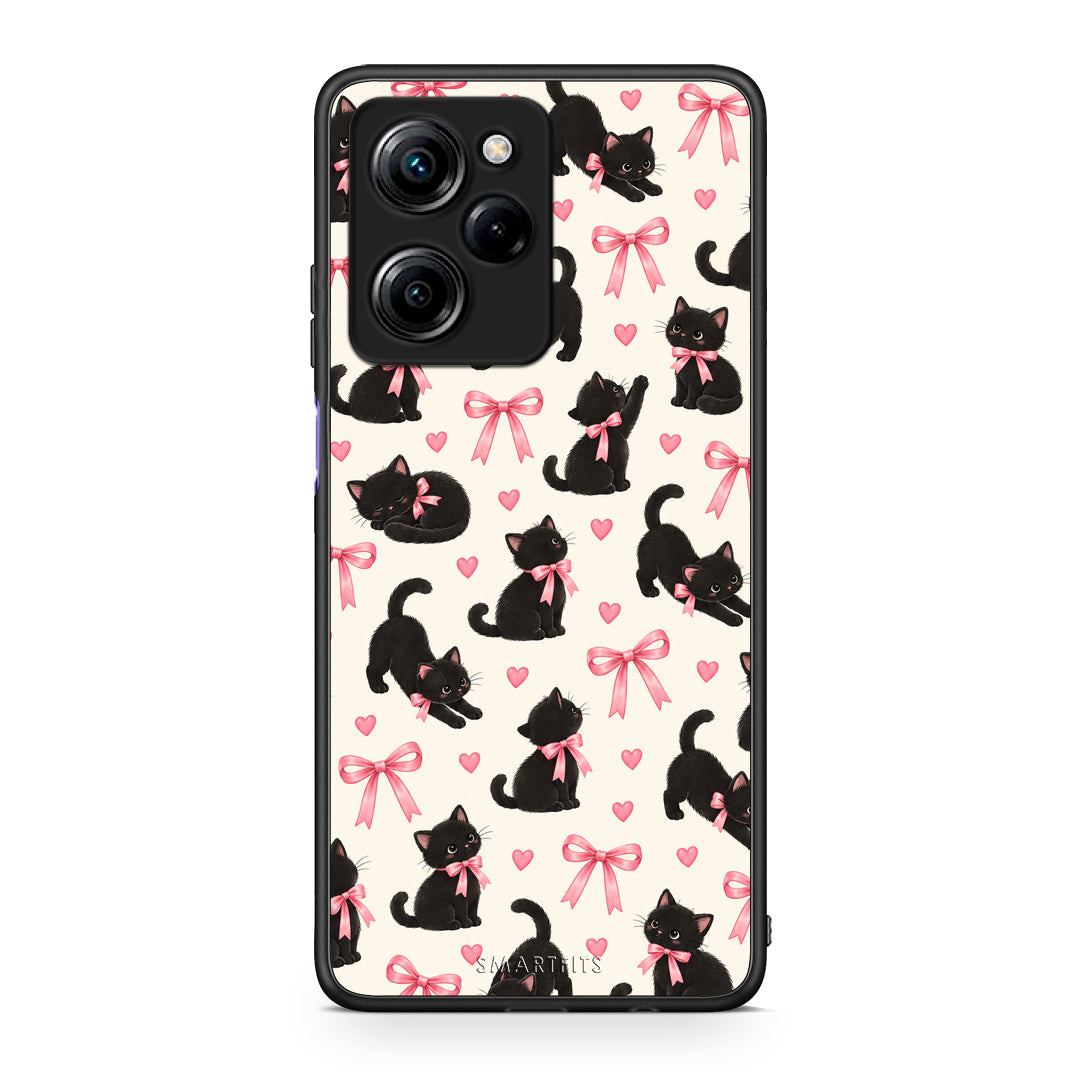 Θήκη Xiaomi Poco X5 Pro 5G Dual Black Kittens and Pink Bows on Cream Small από τη Smartfits με σχέδιο στο πίσω μέρος και μαύρο περίβλημα | Xiaomi Poco X5 Pro 5G Dual Black Kittens and Pink Bows on Cream Small case with colorful back and black bezels