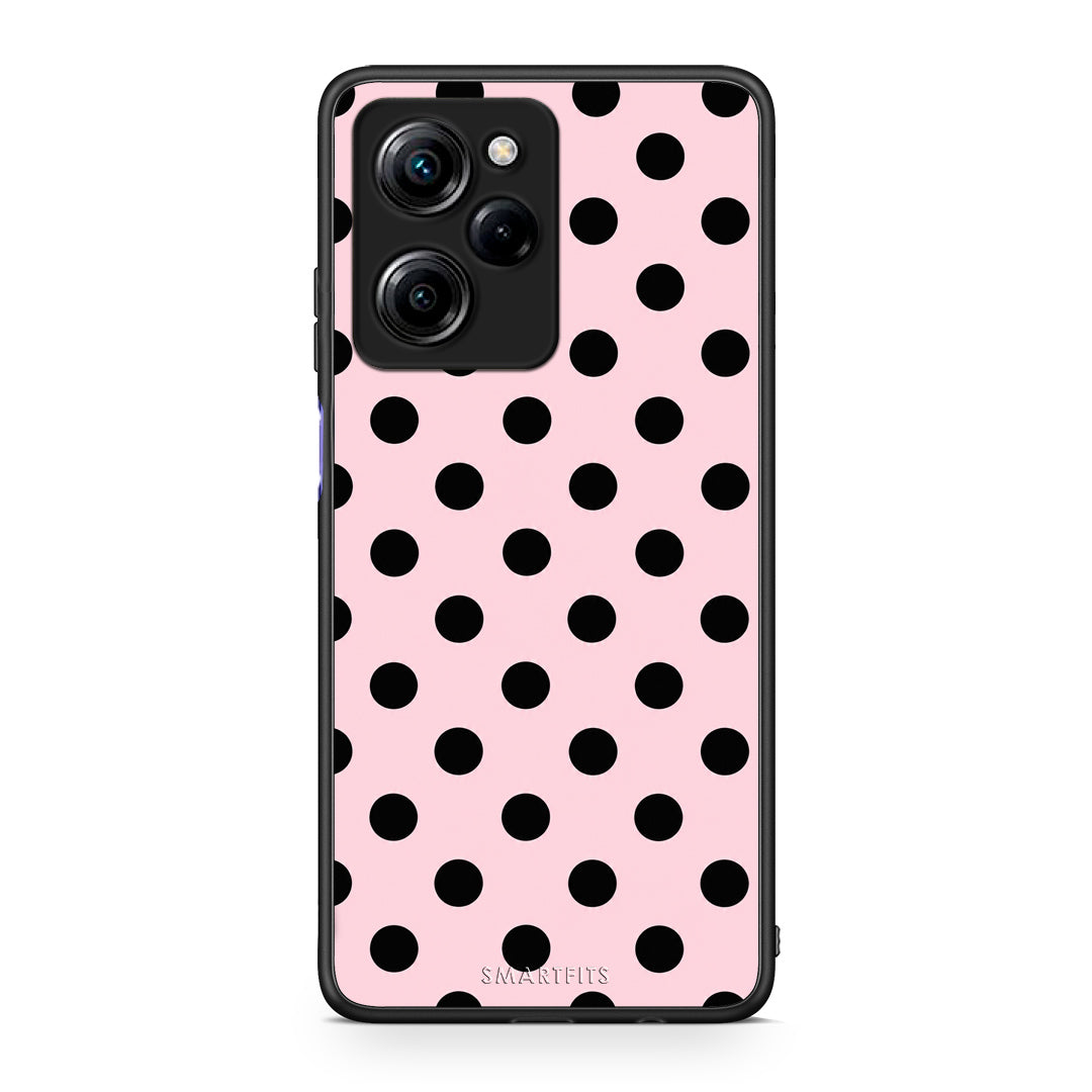 Θήκη Xiaomi Poco X5 Pro 5G Dual Black Polka Dots on Pink από τη Smartfits με σχέδιο στο πίσω μέρος και μαύρο περίβλημα | Xiaomi Poco X5 Pro 5G Dual Black Polka Dots on Pink case with colorful back and black bezels