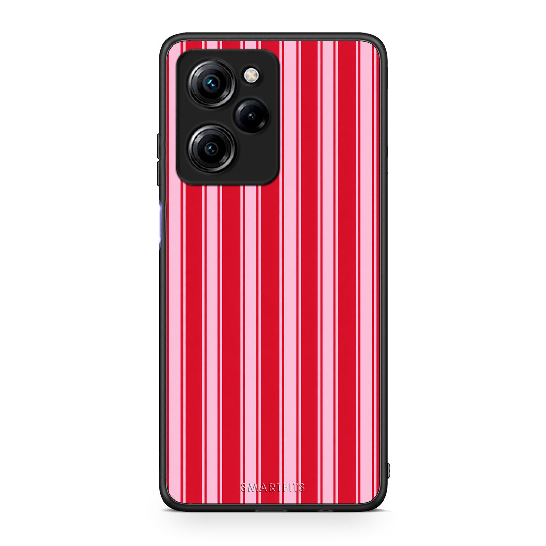 Θήκη Xiaomi Poco X5 Pro 5G Dual Red and Pink Vertical Pinstripes από τη Smartfits με σχέδιο στο πίσω μέρος και μαύρο περίβλημα | Xiaomi Poco X5 Pro 5G Dual Red and Pink Vertical Pinstripes case with colorful back and black bezels