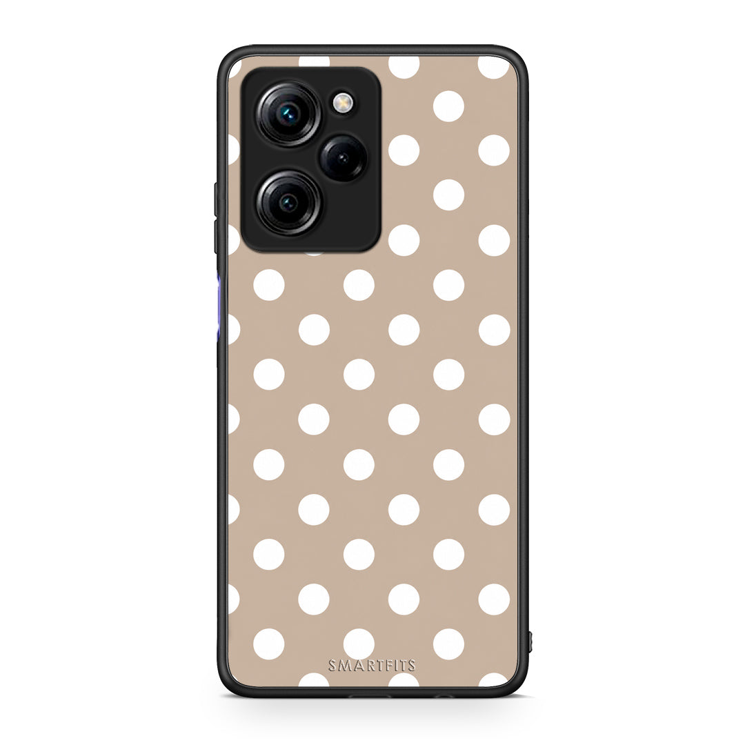 Θήκη Xiaomi Poco X5 Pro 5G Dual White Polka Dots on Taupe από τη Smartfits με σχέδιο στο πίσω μέρος και μαύρο περίβλημα | Xiaomi Poco X5 Pro 5G Dual White Polka Dots on Taupe case with colorful back and black bezels