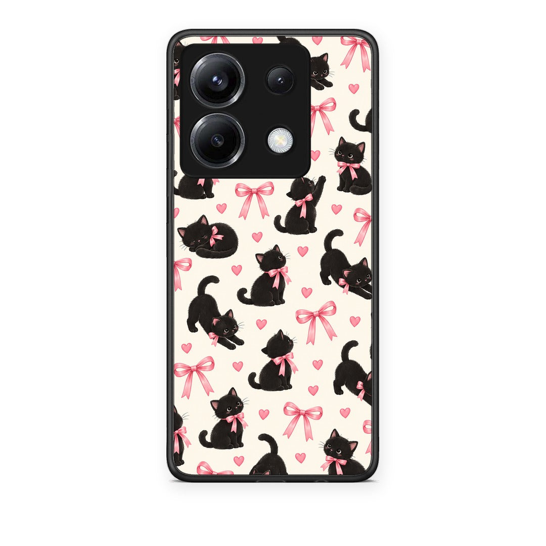 Θήκη Xiaomi Poco X6 Black Kittens and Pink Bows on Cream Small από τη Smartfits με σχέδιο στο πίσω μέρος και μαύρο περίβλημα | Xiaomi Poco X6 Black Kittens and Pink Bows on Cream Small case with colorful back and black bezels