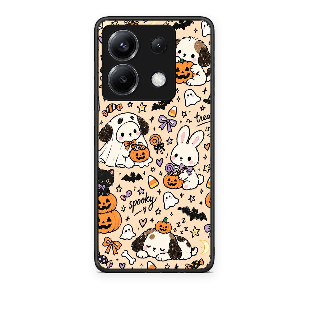 Θήκη Xiaomi Poco X6 Halloween Puppies and Friends on Cream από τη Smartfits με σχέδιο στο πίσω μέρος και μαύρο περίβλημα | Xiaomi Poco X6 Halloween Puppies and Friends on Cream case with colorful back and black bezels