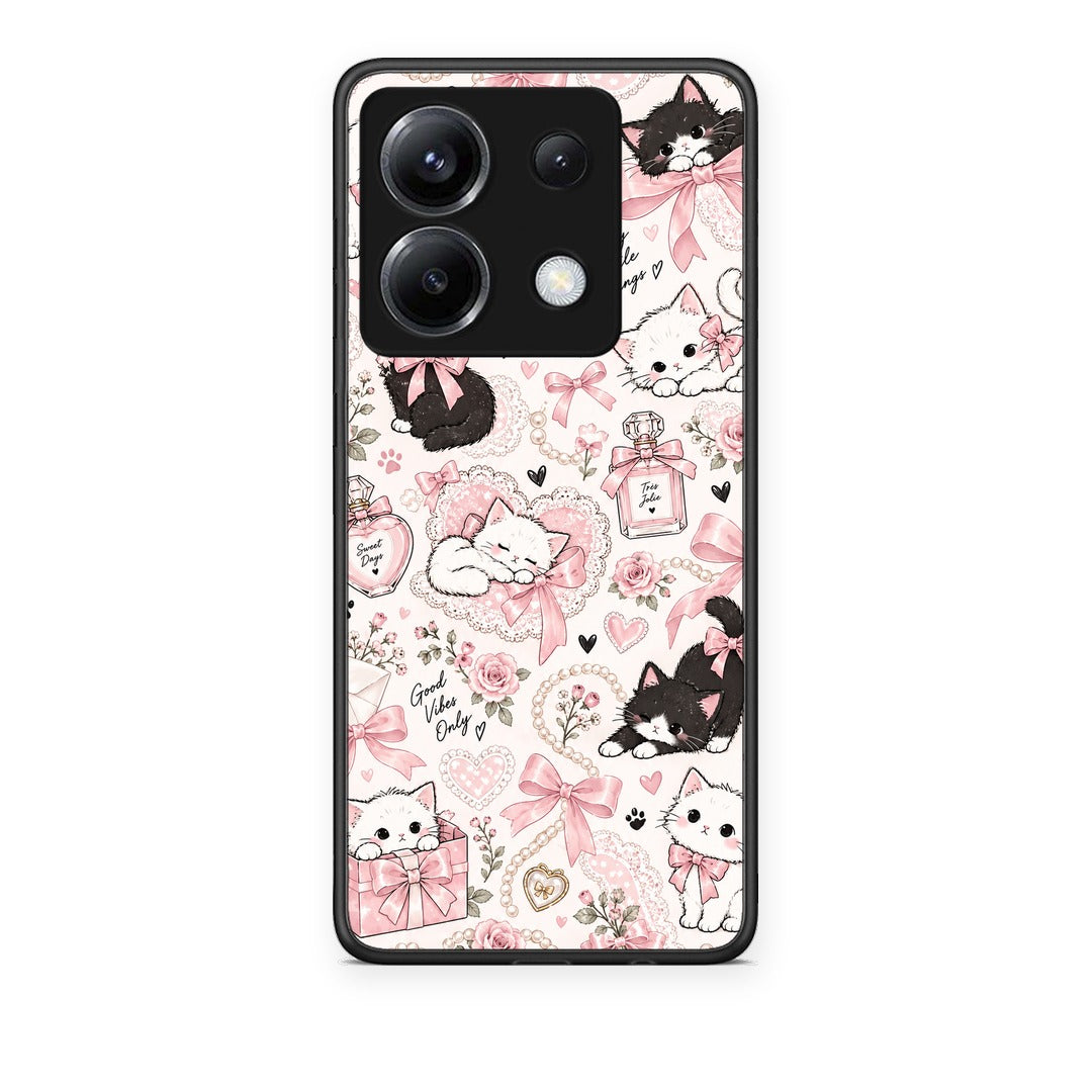 Θήκη Xiaomi Poco X6 Pink Bows and Kittens Collage από τη Smartfits με σχέδιο στο πίσω μέρος και μαύρο περίβλημα | Xiaomi Poco X6 Pink Bows and Kittens Collage case with colorful back and black bezels