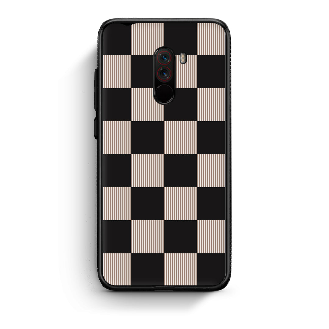 Θήκη Xiaomi Pocophone F1 Black and Taupe Striped Checks από τη Smartfits με σχέδιο στο πίσω μέρος και μαύρο περίβλημα | Xiaomi Pocophone F1 Black and Taupe Striped Checks case with colorful back and black bezels