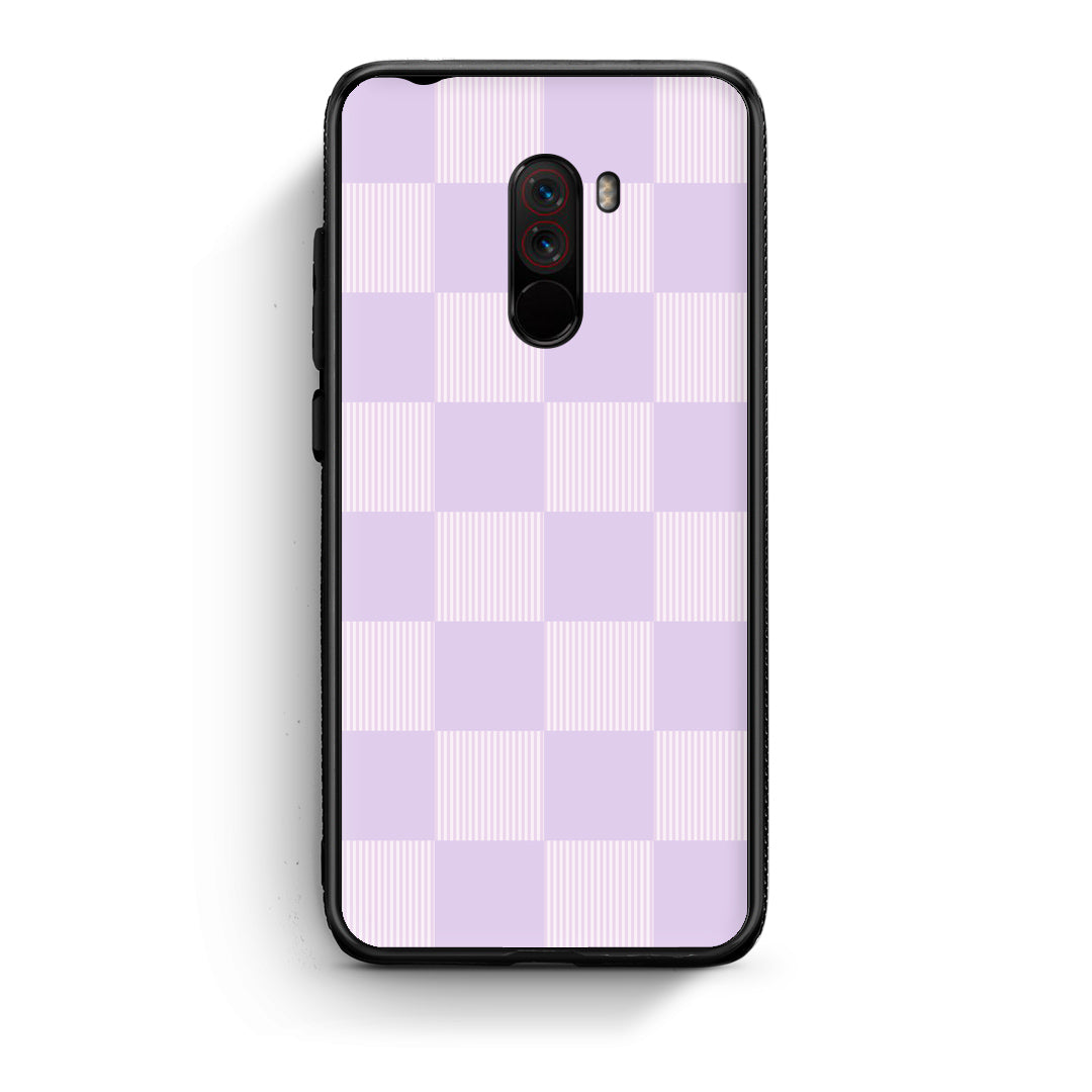 Θήκη Xiaomi Pocophone F1 Lilac and Cream Striped Checks από τη Smartfits με σχέδιο στο πίσω μέρος και μαύρο περίβλημα | Xiaomi Pocophone F1 Lilac and Cream Striped Checks case with colorful back and black bezels