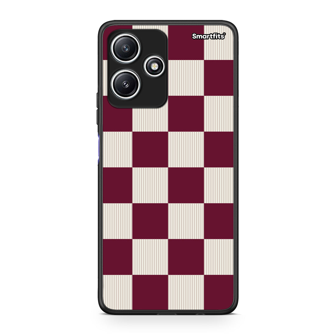 Θήκη Xiaomi Redmi 12 5G Burgundy and Cream Striped Checks από τη Smartfits με σχέδιο στο πίσω μέρος και μαύρο περίβλημα | Xiaomi Redmi 12 5G Burgundy and Cream Striped Checks case with colorful back and black bezels