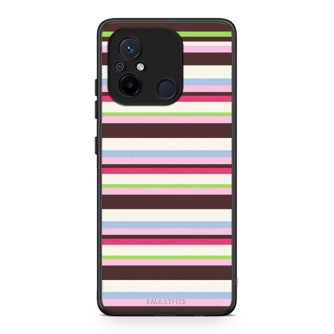 Θήκη Xiaomi Poco C55 Multicolour Horizontal Stripes από τη Smartfits με σχέδιο στο πίσω μέρος και μαύρο περίβλημα | Xiaomi Poco C55 Multicolour Horizontal Stripes case with colorful back and black bezels