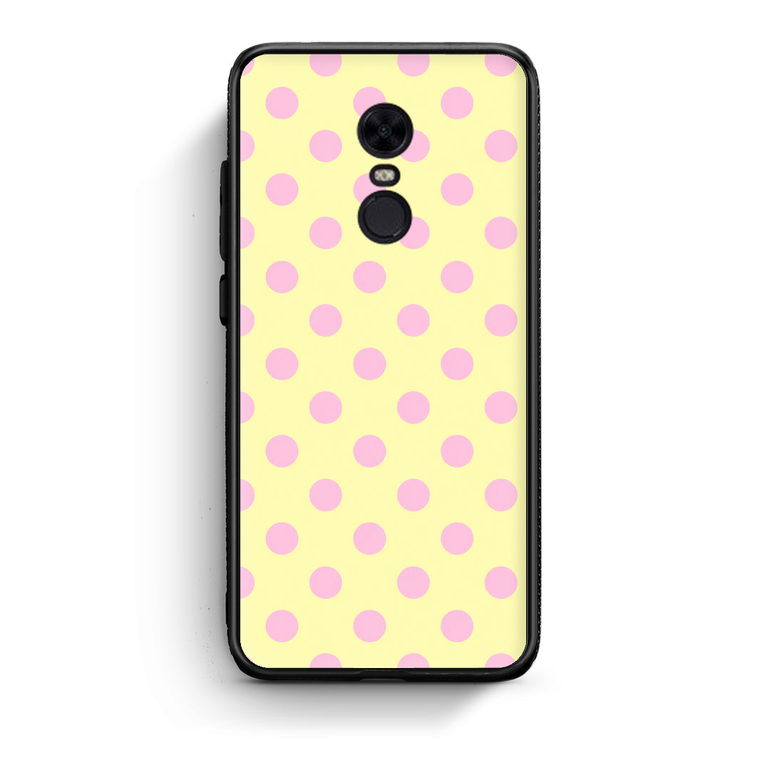 Θήκη Xiaomi Redmi 5 Plus Pink Polka Dots on Yellow από τη Smartfits με σχέδιο στο πίσω μέρος και μαύρο περίβλημα | Xiaomi Redmi 5 Plus Pink Polka Dots on Yellow case with colorful back and black bezels