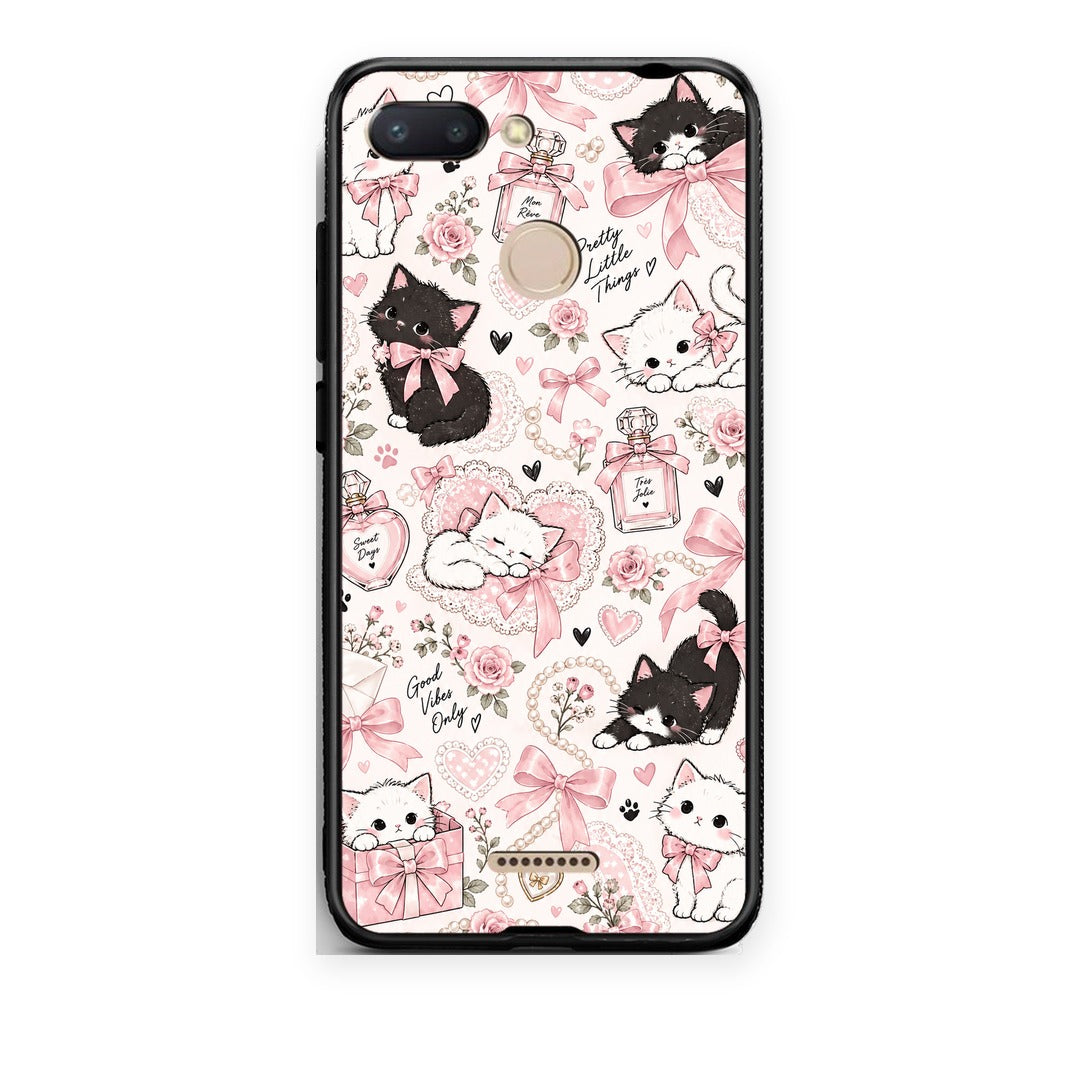 Θήκη Xiaomi Redmi 6 Pink Bows and Kittens Collage από τη Smartfits με σχέδιο στο πίσω μέρος και μαύρο περίβλημα | Xiaomi Redmi 6 Pink Bows and Kittens Collage case with colorful back and black bezels