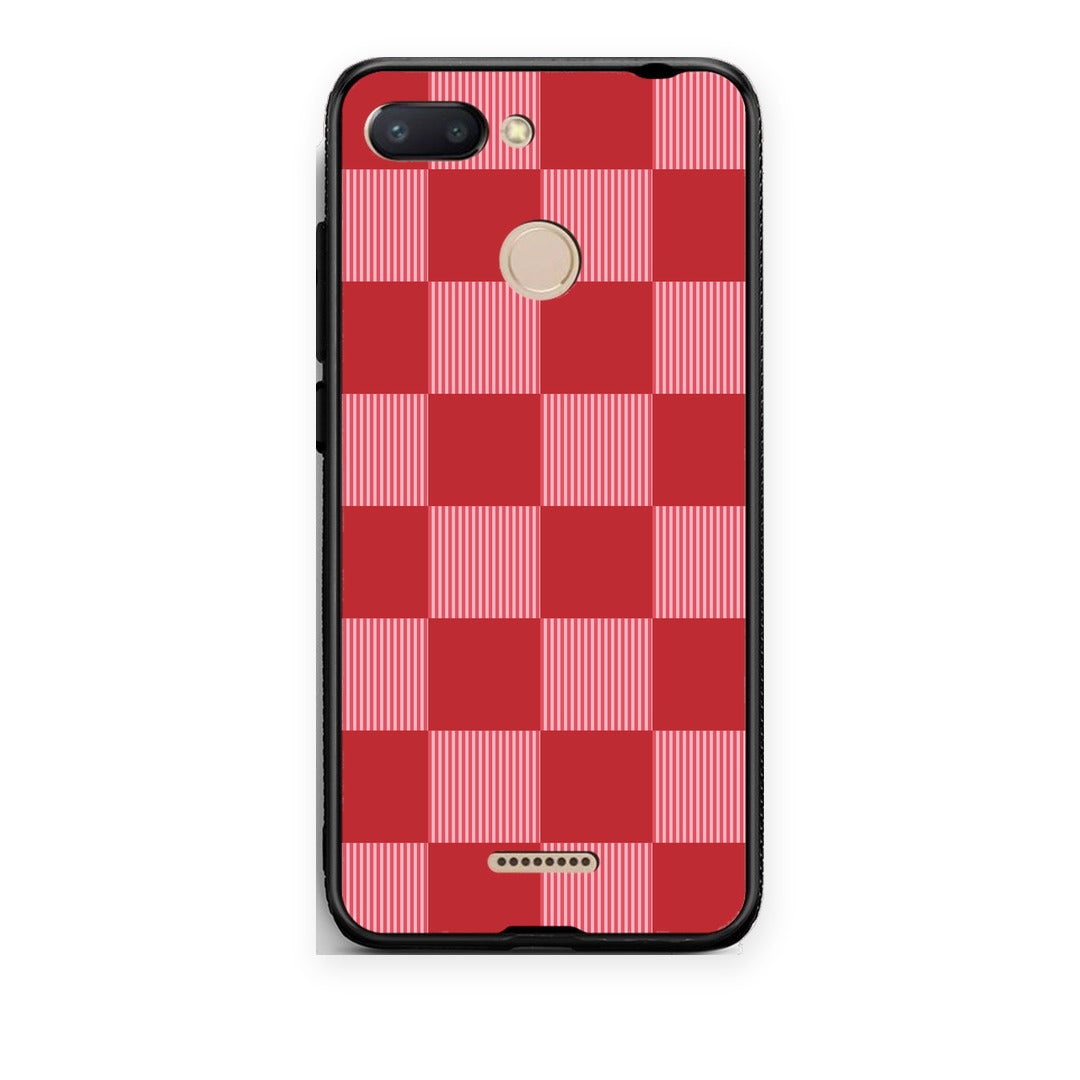 Θήκη Xiaomi Redmi 6 Red and Pink Striped Checks από τη Smartfits με σχέδιο στο πίσω μέρος και μαύρο περίβλημα | Xiaomi Redmi 6 Red and Pink Striped Checks case with colorful back and black bezels