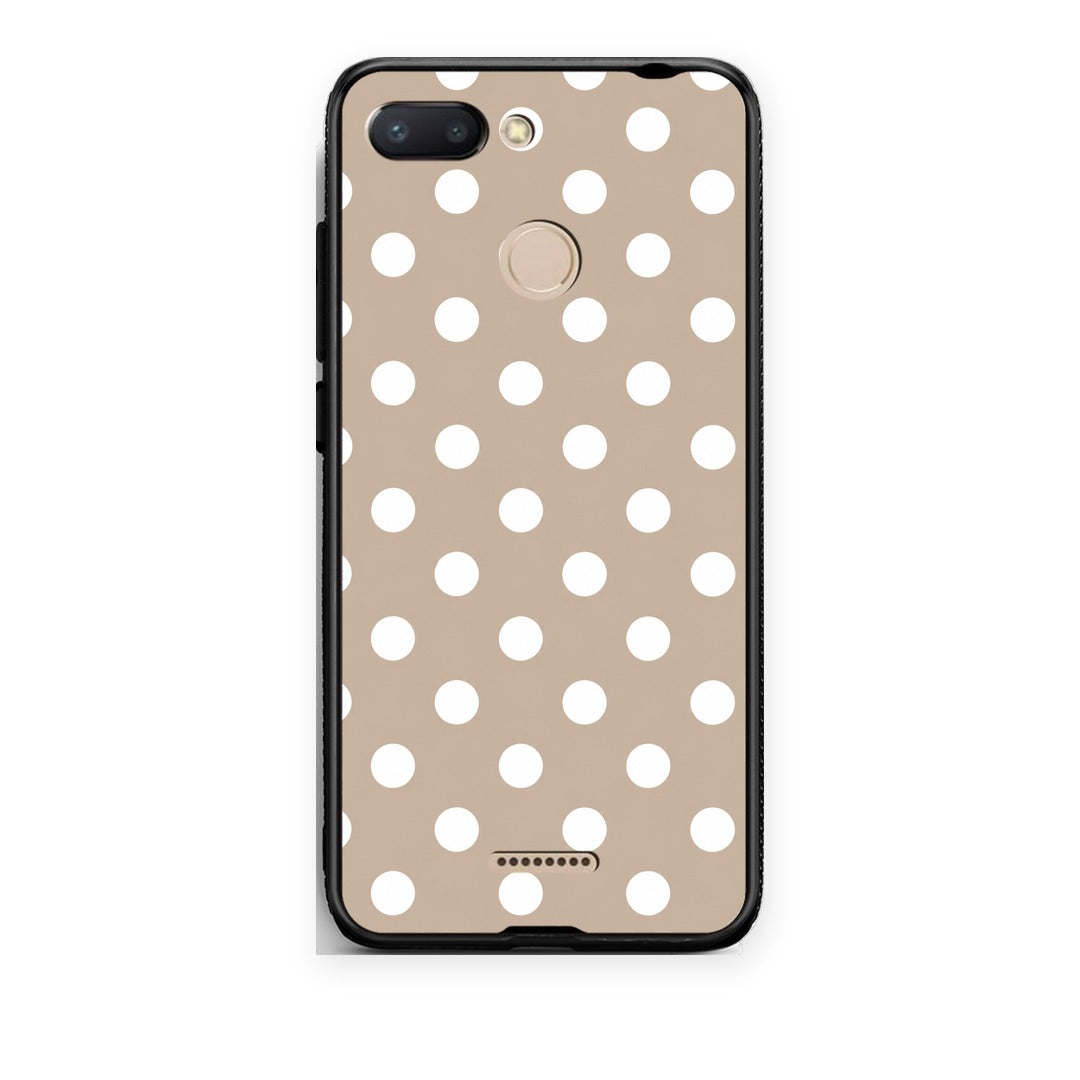 Θήκη Xiaomi Redmi 6 White Polka Dots on Taupe από τη Smartfits με σχέδιο στο πίσω μέρος και μαύρο περίβλημα | Xiaomi Redmi 6 White Polka Dots on Taupe case with colorful back and black bezels
