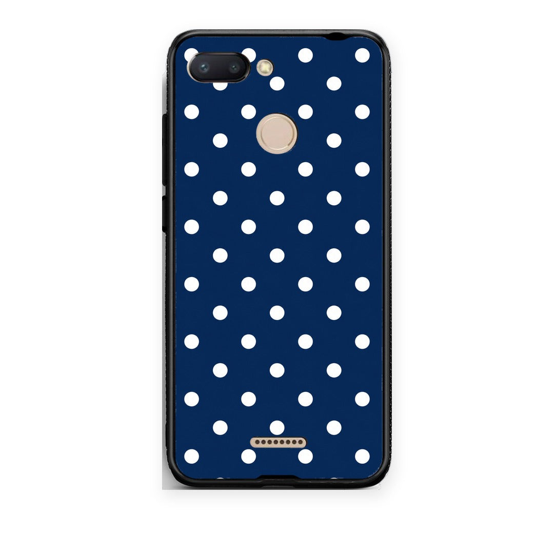 Θήκη Xiaomi Redmi 6 White Small Polka Dots on Navy από τη Smartfits με σχέδιο στο πίσω μέρος και μαύρο περίβλημα | Xiaomi Redmi 6 White Small Polka Dots on Navy case with colorful back and black bezels