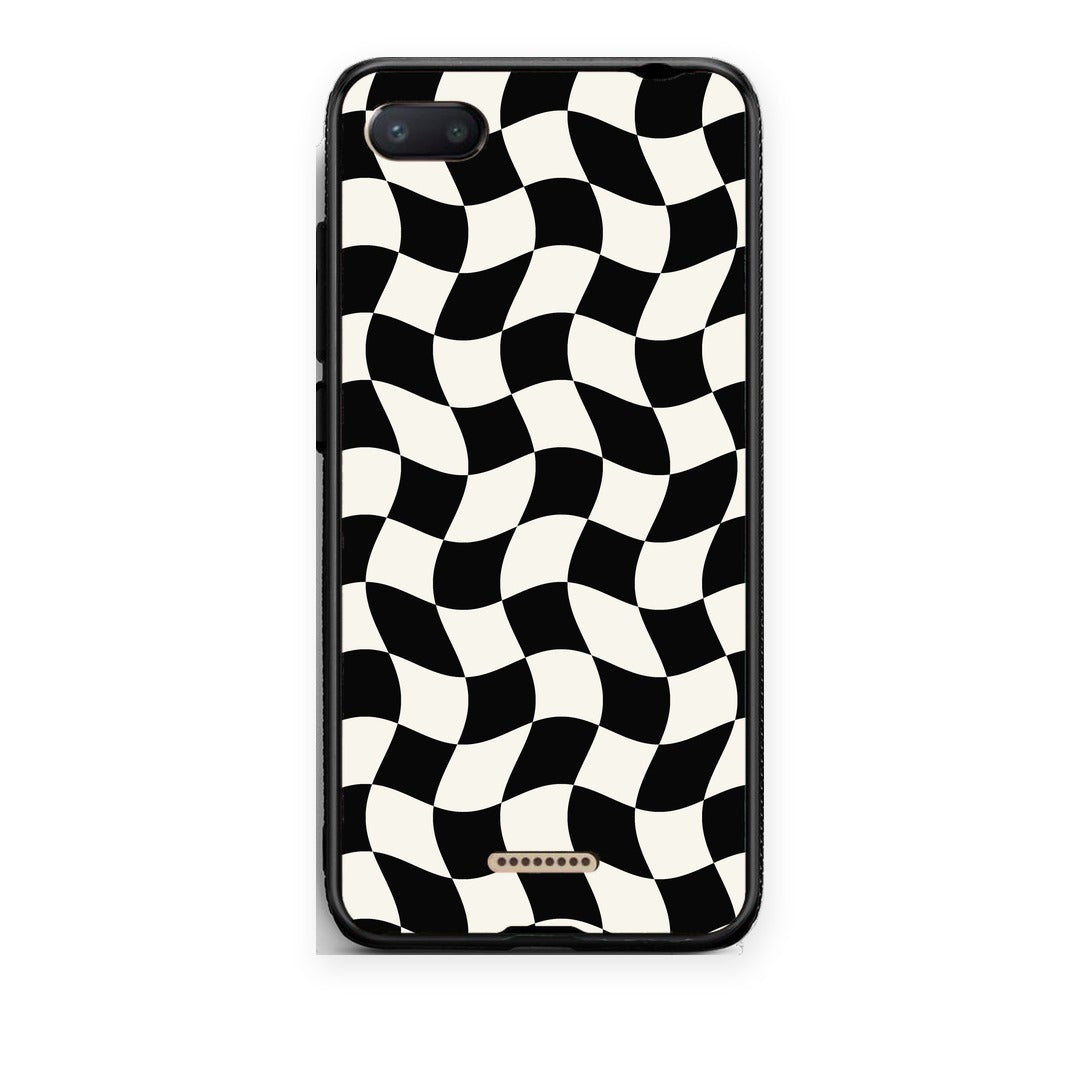 Θήκη Xiaomi Redmi 6A Black and Cream Wavy Checkerboard από τη Smartfits με σχέδιο στο πίσω μέρος και μαύρο περίβλημα | Xiaomi Redmi 6A Black and Cream Wavy Checkerboard case with colorful back and black bezels