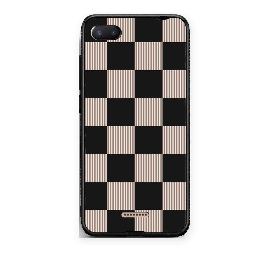 Θήκη Xiaomi Redmi 6A Black and Taupe Striped Checks από τη Smartfits με σχέδιο στο πίσω μέρος και μαύρο περίβλημα | Xiaomi Redmi 6A Black and Taupe Striped Checks case with colorful back and black bezels