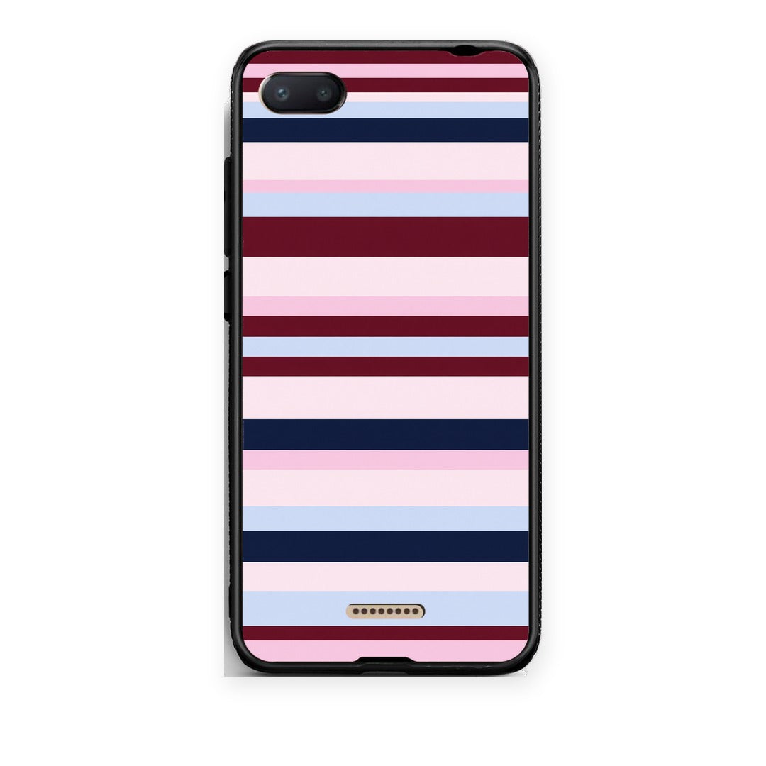 Θήκη Xiaomi Redmi 6A Burgundy Pink and Blue Horizontal Stripes από τη Smartfits με σχέδιο στο πίσω μέρος και μαύρο περίβλημα | Xiaomi Redmi 6A Burgundy Pink and Blue Horizontal Stripes case with colorful back and black bezels