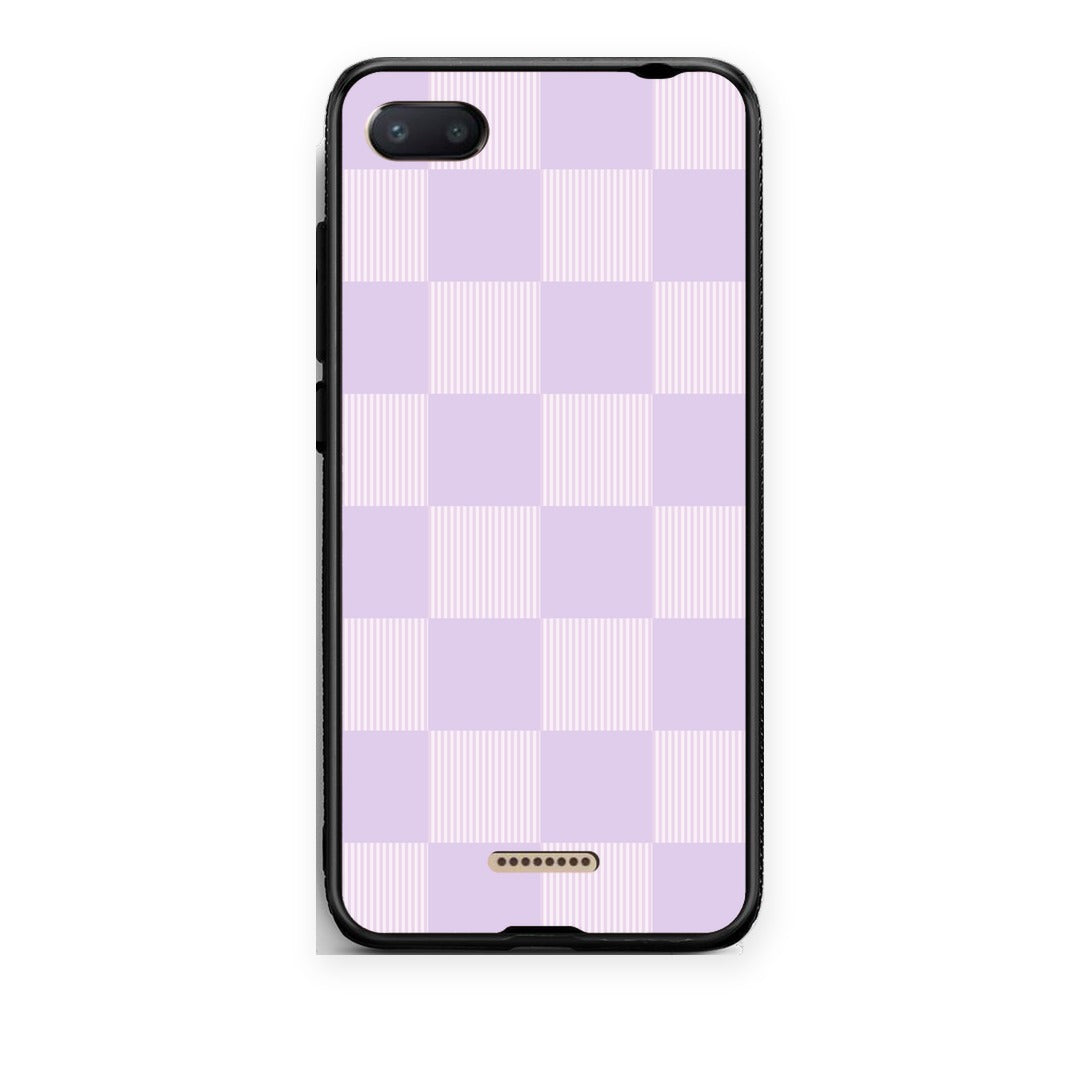 Θήκη Xiaomi Redmi 6A Lilac and Cream Striped Checks από τη Smartfits με σχέδιο στο πίσω μέρος και μαύρο περίβλημα | Xiaomi Redmi 6A Lilac and Cream Striped Checks case with colorful back and black bezels