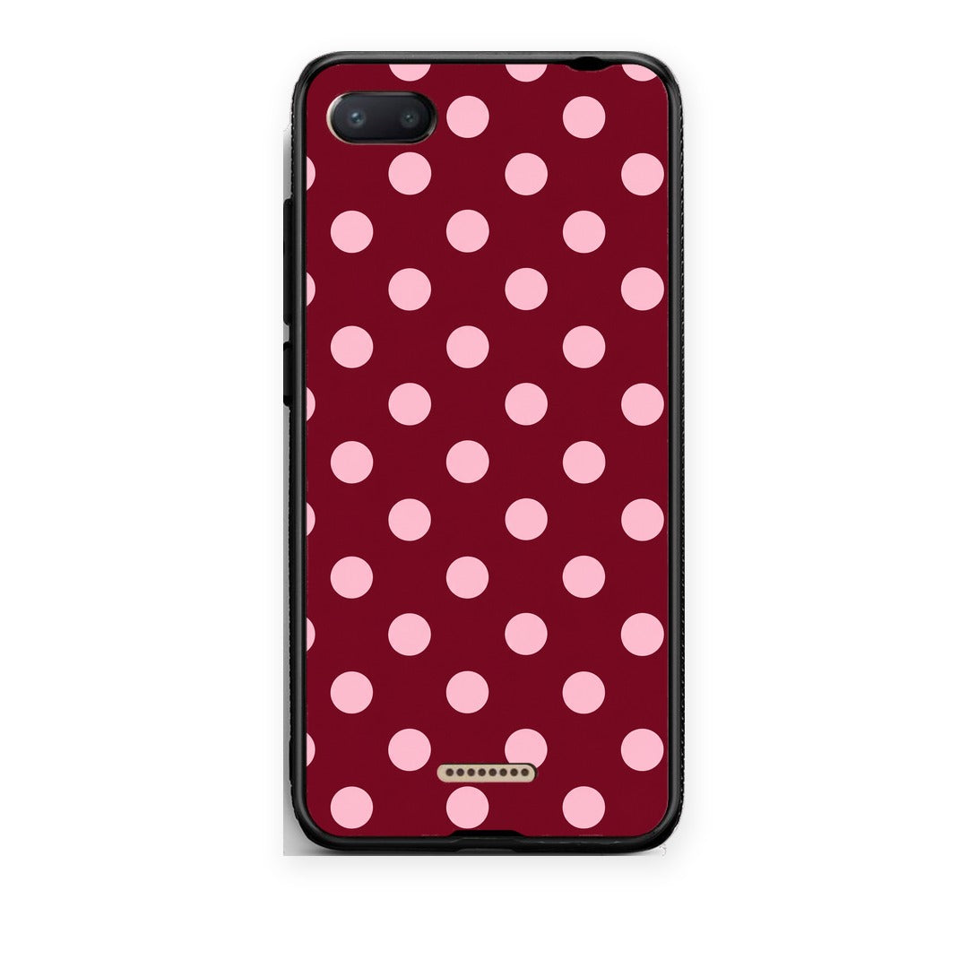 Θήκη Xiaomi Redmi 6A Pink Polka Dots on Burgundy από τη Smartfits με σχέδιο στο πίσω μέρος και μαύρο περίβλημα | Xiaomi Redmi 6A Pink Polka Dots on Burgundy case with colorful back and black bezels