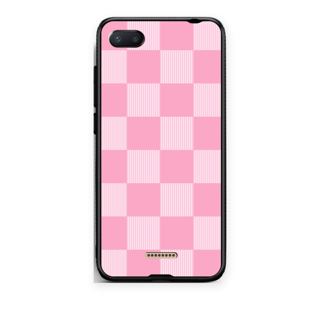 Θήκη Xiaomi Redmi 6A Pink and White Striped Checks από τη Smartfits με σχέδιο στο πίσω μέρος και μαύρο περίβλημα | Xiaomi Redmi 6A Pink and White Striped Checks case with colorful back and black bezels