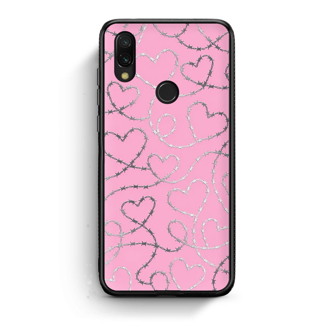 Θήκη Xiaomi Redmi 7 Barbed Wire Hearts on Pink από τη Smartfits με σχέδιο στο πίσω μέρος και μαύρο περίβλημα | Xiaomi Redmi 7 Barbed Wire Hearts on Pink case with colorful back and black bezels