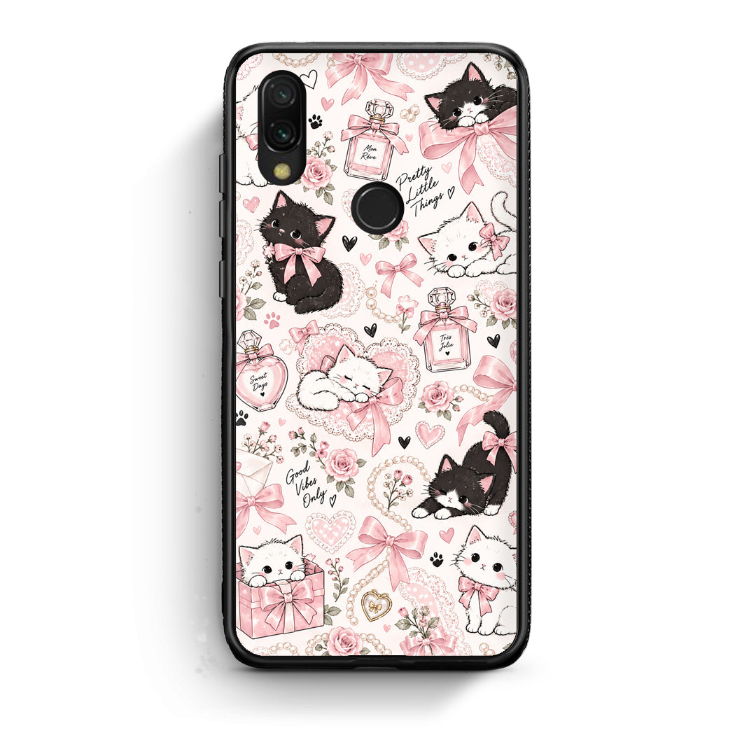 Θήκη Xiaomi Redmi 7 Pink Bows and Kittens Collage από τη Smartfits με σχέδιο στο πίσω μέρος και μαύρο περίβλημα | Xiaomi Redmi 7 Pink Bows and Kittens Collage case with colorful back and black bezels