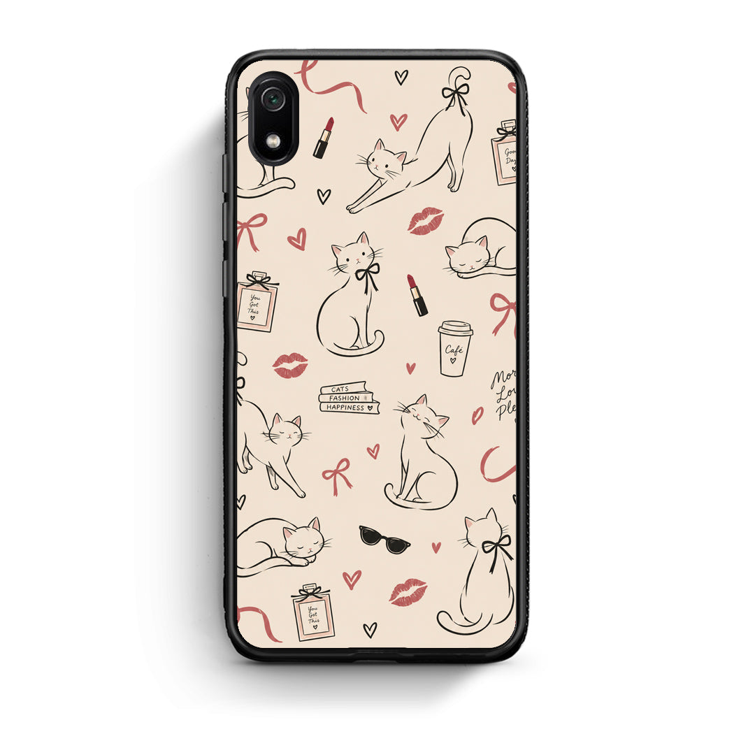 Θήκη Xiaomi Redmi 7A Minimal Cat and Fashion Doodles on Cream από τη Smartfits με σχέδιο στο πίσω μέρος και μαύρο περίβλημα | Xiaomi Redmi 7A Minimal Cat and Fashion Doodles on Cream case with colorful back and black bezels