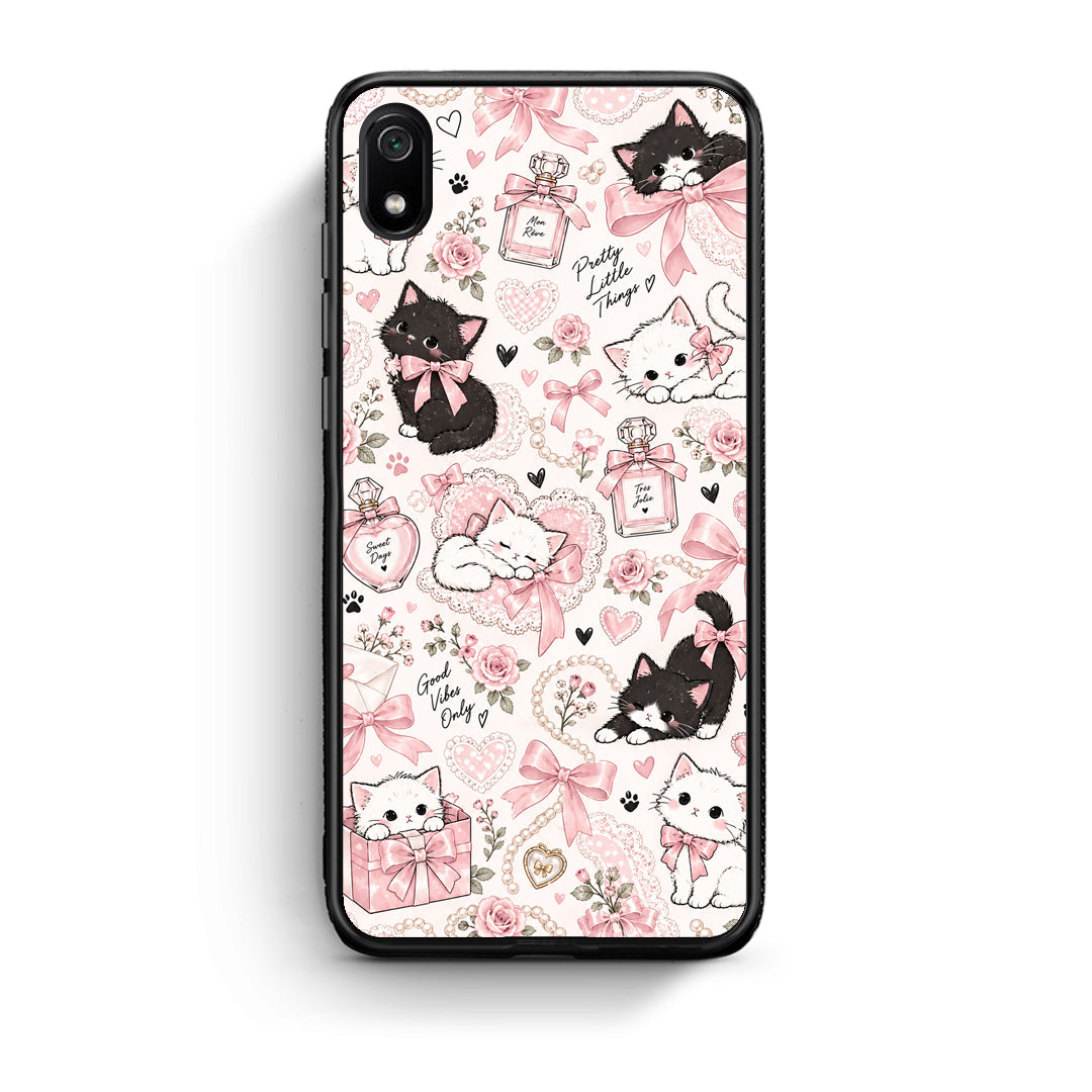 Θήκη Xiaomi Redmi 7A Pink Bows and Kittens Collage από τη Smartfits με σχέδιο στο πίσω μέρος και μαύρο περίβλημα | Xiaomi Redmi 7A Pink Bows and Kittens Collage case with colorful back and black bezels