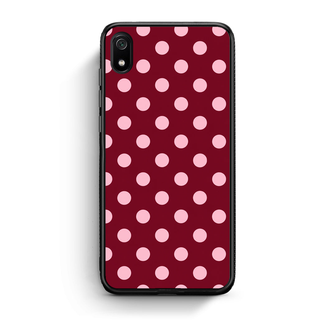 Θήκη Xiaomi Redmi 7A Pink Polka Dots on Burgundy από τη Smartfits με σχέδιο στο πίσω μέρος και μαύρο περίβλημα | Xiaomi Redmi 7A Pink Polka Dots on Burgundy case with colorful back and black bezels