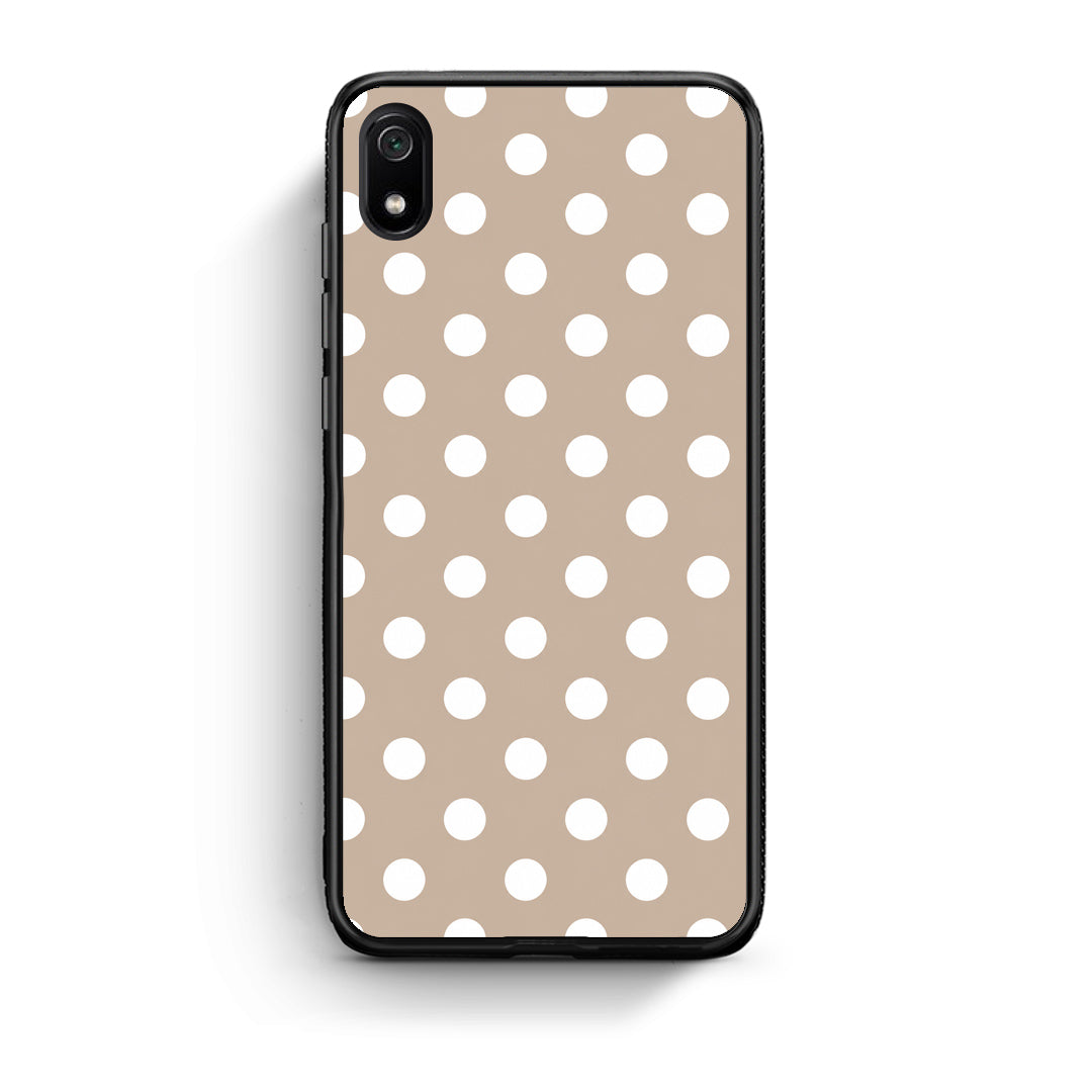 Θήκη Xiaomi Redmi 7A White Polka Dots on Taupe από τη Smartfits με σχέδιο στο πίσω μέρος και μαύρο περίβλημα | Xiaomi Redmi 7A White Polka Dots on Taupe case with colorful back and black bezels