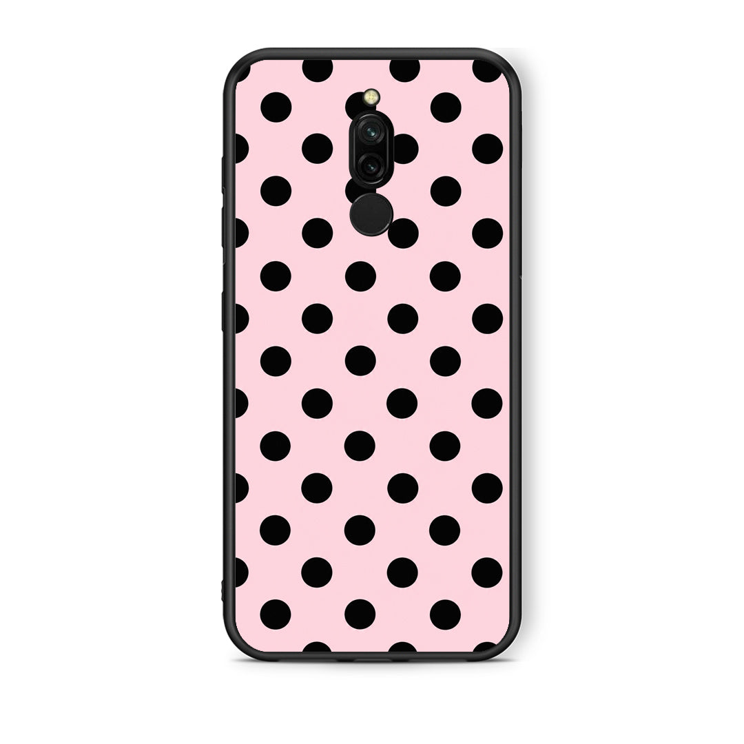 Θήκη Xiaomi Redmi 8 Black Polka Dots on Pink από τη Smartfits με σχέδιο στο πίσω μέρος και μαύρο περίβλημα | Xiaomi Redmi 8 Black Polka Dots on Pink case with colorful back and black bezels