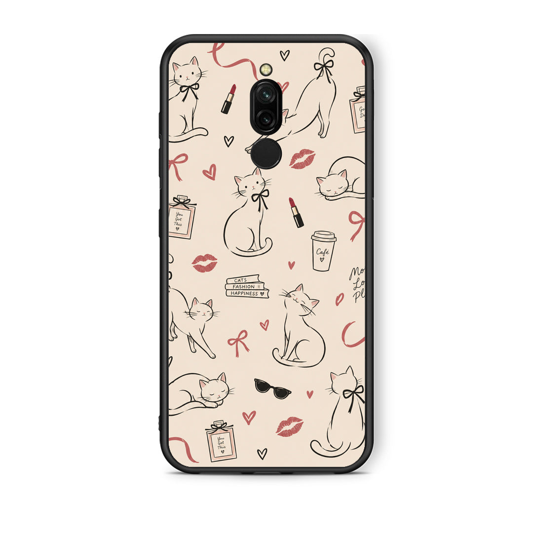 Θήκη Xiaomi Redmi 8 Minimal Cat and Fashion Doodles on Cream από τη Smartfits με σχέδιο στο πίσω μέρος και μαύρο περίβλημα | Xiaomi Redmi 8 Minimal Cat and Fashion Doodles on Cream case with colorful back and black bezels
