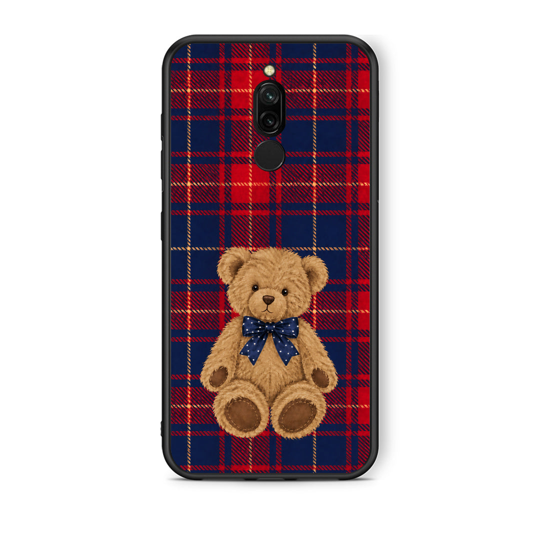 Θήκη Xiaomi Redmi 8 Teddy Bear on Red and Navy Tartan από τη Smartfits με σχέδιο στο πίσω μέρος και μαύρο περίβλημα | Xiaomi Redmi 8 Teddy Bear on Red and Navy Tartan case with colorful back and black bezels