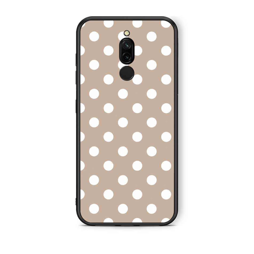 Θήκη Xiaomi Redmi 8 White Polka Dots on Taupe από τη Smartfits με σχέδιο στο πίσω μέρος και μαύρο περίβλημα | Xiaomi Redmi 8 White Polka Dots on Taupe case with colorful back and black bezels