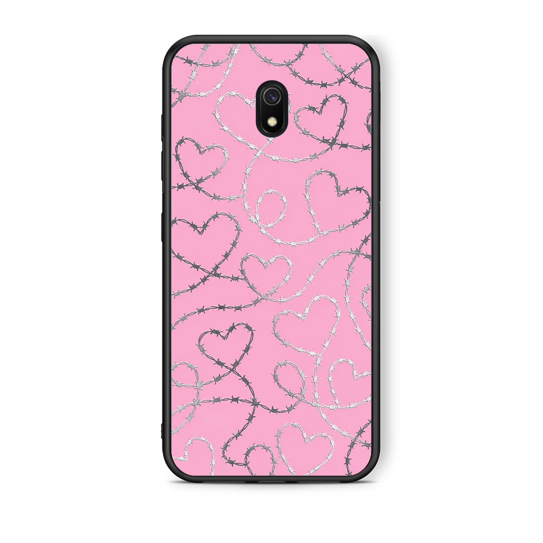 Θήκη Xiaomi Redmi 8A Barbed Wire Hearts on Pink από τη Smartfits με σχέδιο στο πίσω μέρος και μαύρο περίβλημα | Xiaomi Redmi 8A Barbed Wire Hearts on Pink case with colorful back and black bezels