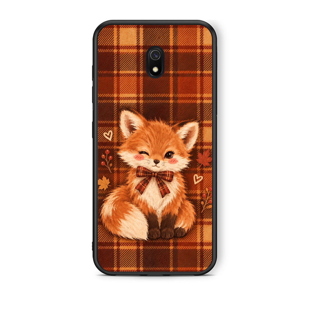 Θήκη Xiaomi Redmi 8A Fox on Autumn Tartan από τη Smartfits με σχέδιο στο πίσω μέρος και μαύρο περίβλημα | Xiaomi Redmi 8A Fox on Autumn Tartan case with colorful back and black bezels