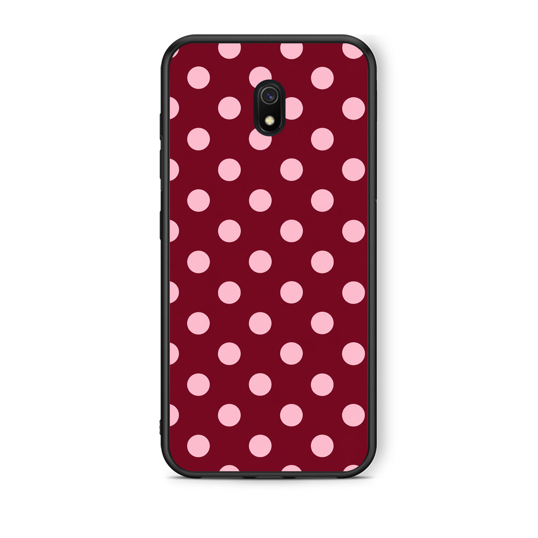 Θήκη Xiaomi Redmi 8A Pink Polka Dots on Burgundy από τη Smartfits με σχέδιο στο πίσω μέρος και μαύρο περίβλημα | Xiaomi Redmi 8A Pink Polka Dots on Burgundy case with colorful back and black bezels